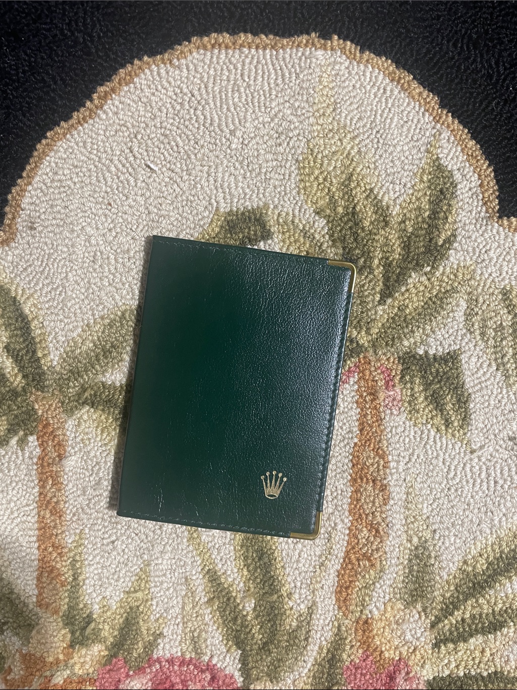 Rolex Dark Green Leather Wallet With Gold Crown Emblem